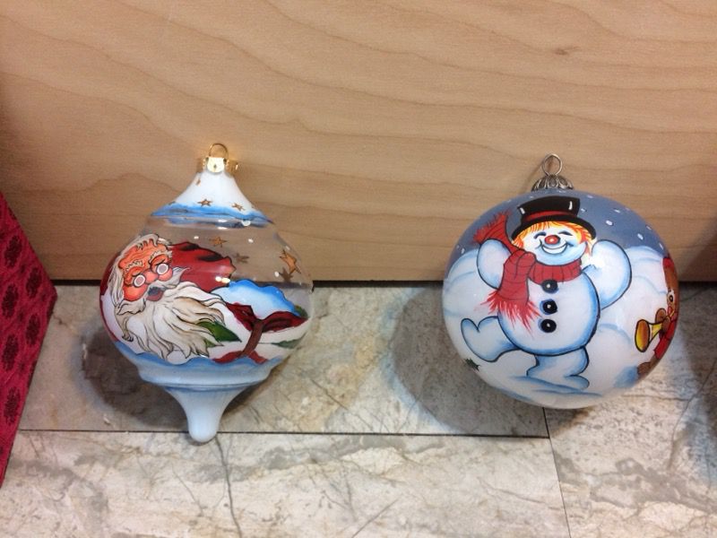 Chase Collection Art Painted Glass Christmas Tree Holiday Decoration Ornaments & Protective Case (Santa, Frosty the Snowman & Teddy Bear Sled Images)