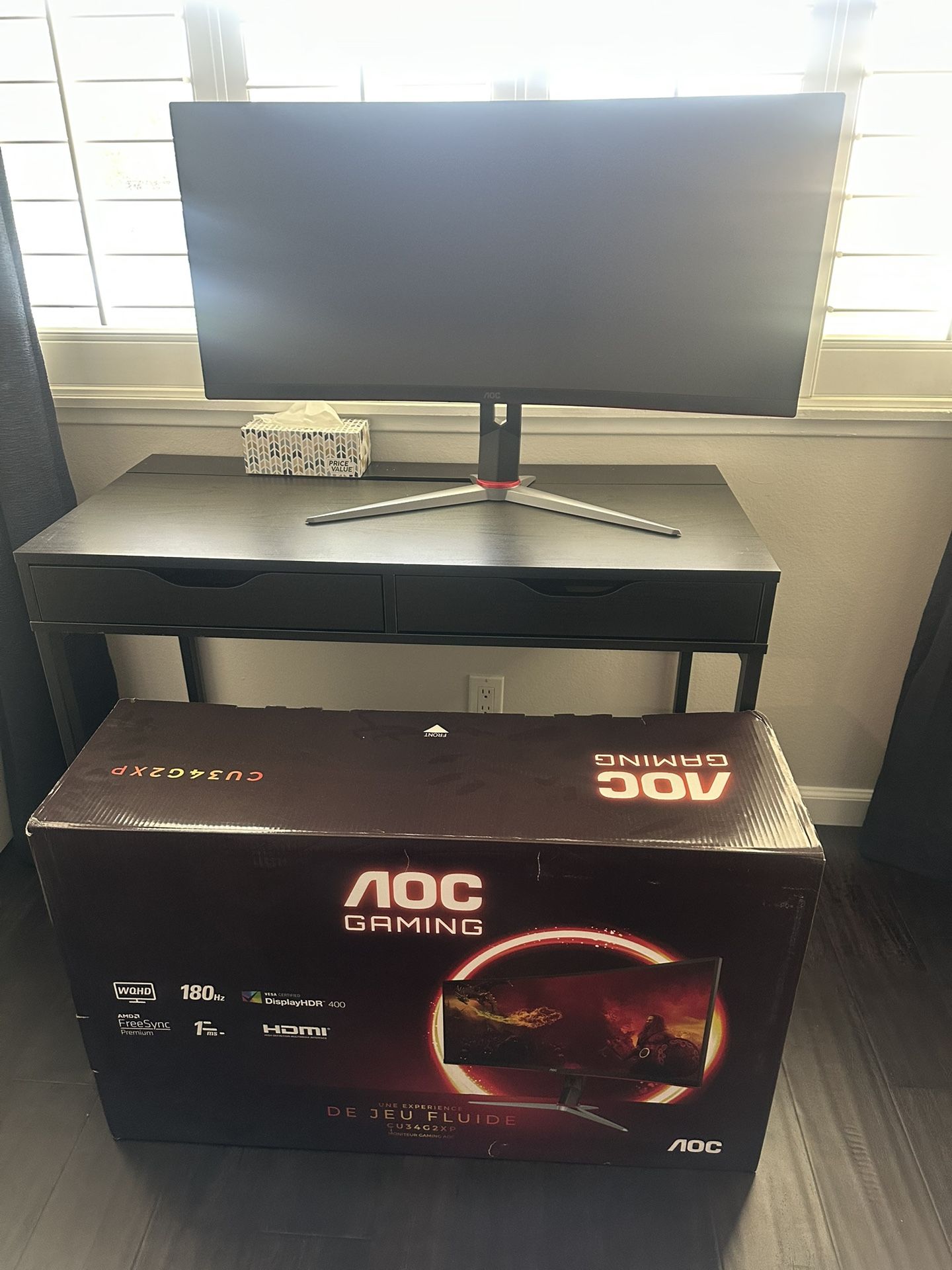 AOC - CU34G2XP 34" VA Curved Gaming Monitor, WQHD (3440x1440), 180Hz, 1ms, Freesync, HDR 400 - Black/Silver/Red