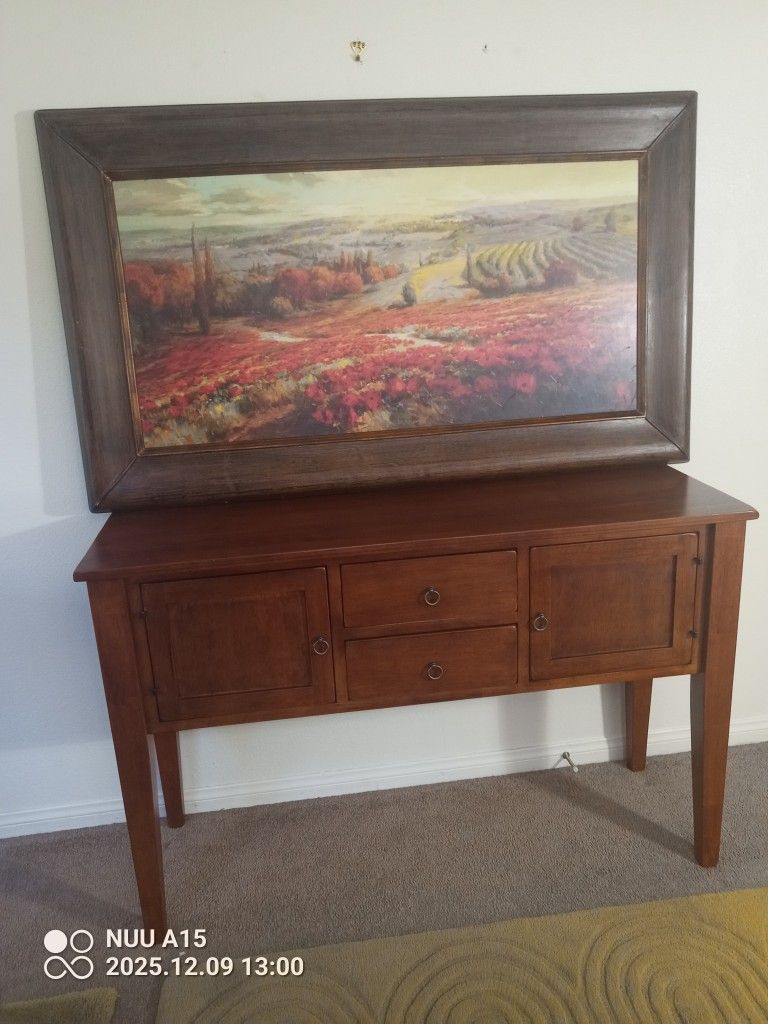 Large Print In Nice Wood Frame Of European Countryside With Vineyard 34.5"X58"