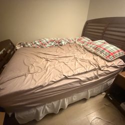 Queen Wooden Bed Frame (Optional Mattress And Nightstand)