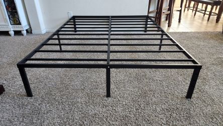 Queen Size Heavy Duty Metal Bed Frame with Metal Slats Support. No Box Spring Needed. 60"W x 80"L x 14"H