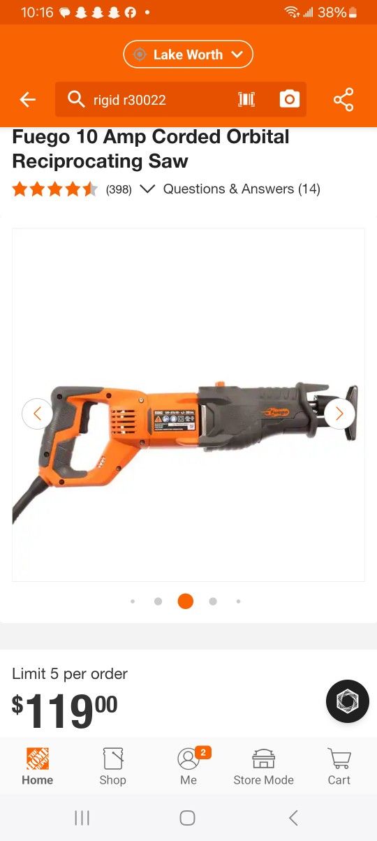 RIDGID
Fuego 10 Amp Corded Orbital Reciprocating Saw