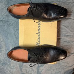 Handmade Black Calf Leather Lace Up Dress Brogue Shoes, Party Wear Wedding Shoe 