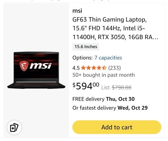 MSI GF63 Thin Gaming Laptop