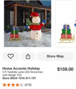 Home Accents Holiday 5 ft Yuletide Lane LED Snowman with Sleigh Y22