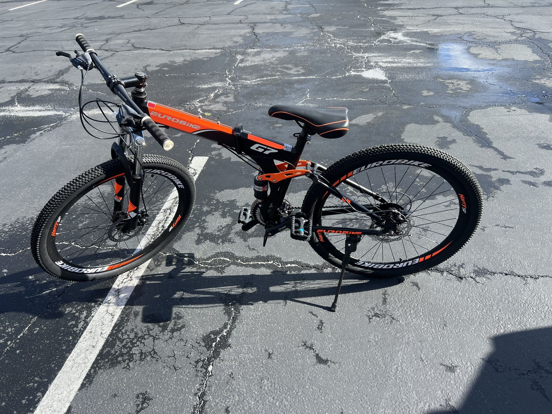 Folding Mountain Bike, Eurobike G7 Full Suspension, 27.5 Inch Wheels, 21 Speed, Shock Absorber, Disc Brakes, Adult for Mens Bicycle Multi-Spoke Orange