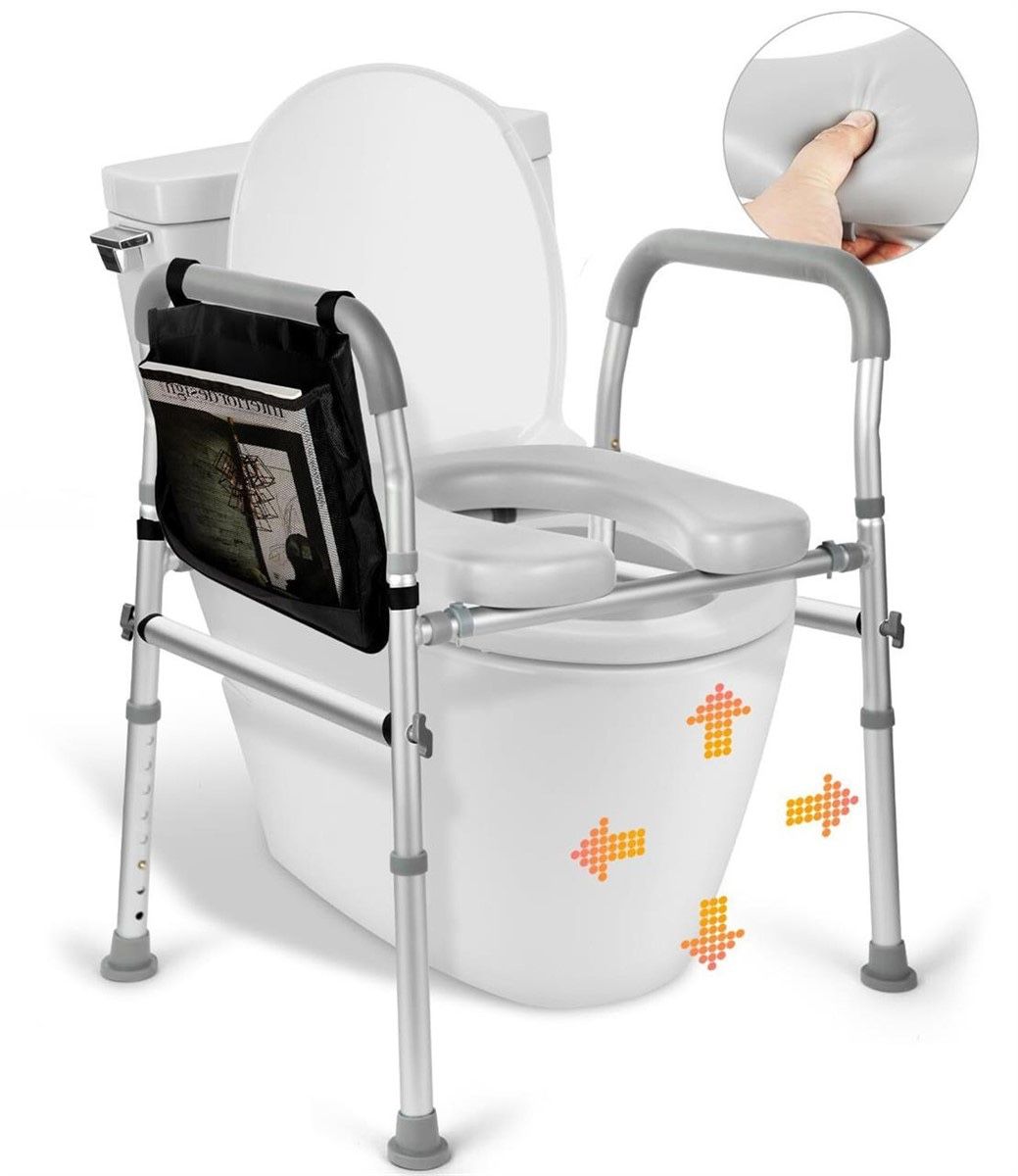 TABEKE Raised Toilet Seat with Handles, Padded Toilet Seat