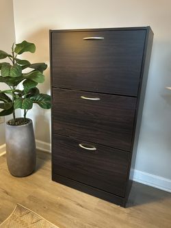 fufu&Gaga 23.6 in W x45.5 in H black wood shoe storage cabinet with 6 foldable compartment up to 18 pairs