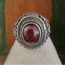 Vintage Sterling Silver Carnelian Cabochon Artisan Statement Ring 