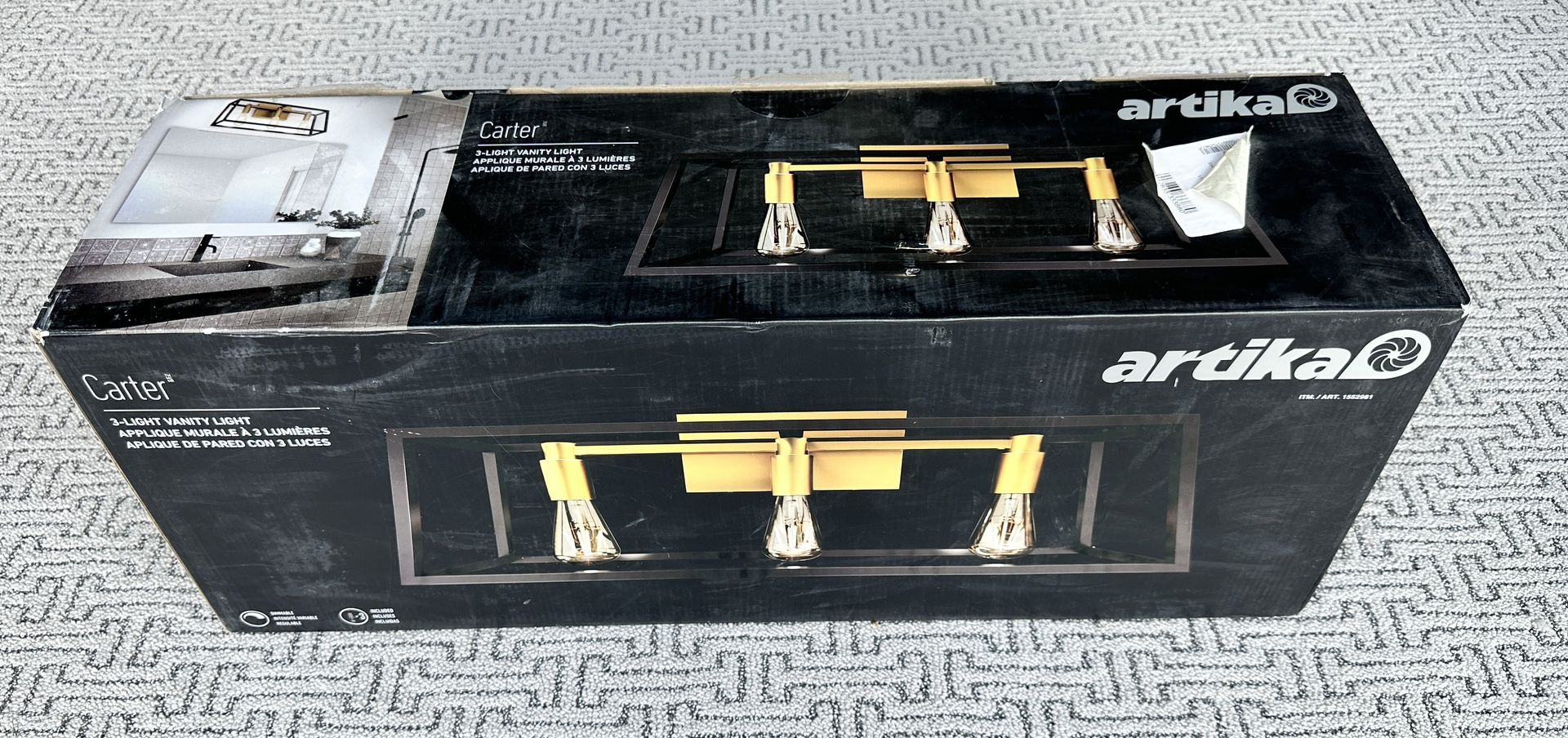 Artika Carter 3-Light Vanity Light with Bulbs, Steel Painted Black & Gold Finish