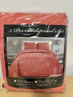 New Queen Size Quilt Fancy Collection Embossed Coverlet Bedspread Oversized Set Solid (Coral)