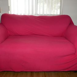 Brick Red  Suede Couch & Free Cover – Removable Seats
