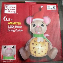 GEMMY LED Animated Mouse Eating Cookie Airblown Inflatable-Mouth Moves-NEW 6.5ft  