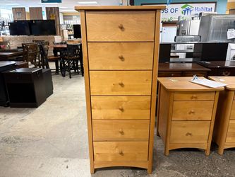 Natural Wood Finish Shaker 6-Drawer Tall Narrow Dresser