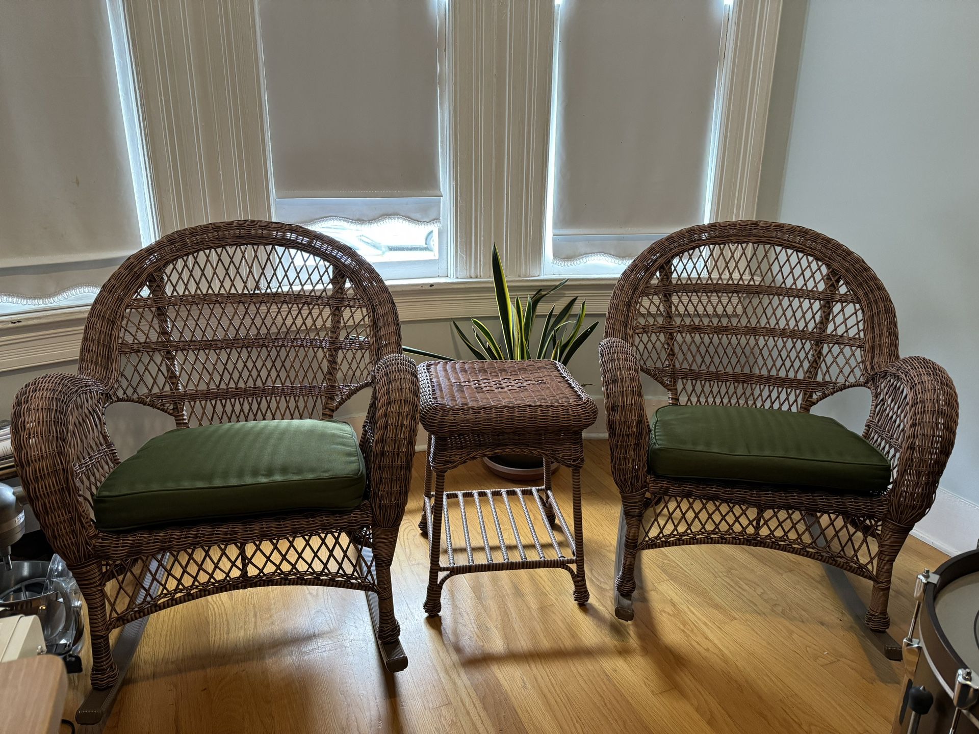 Wicker Rocker Chairs and Side Table