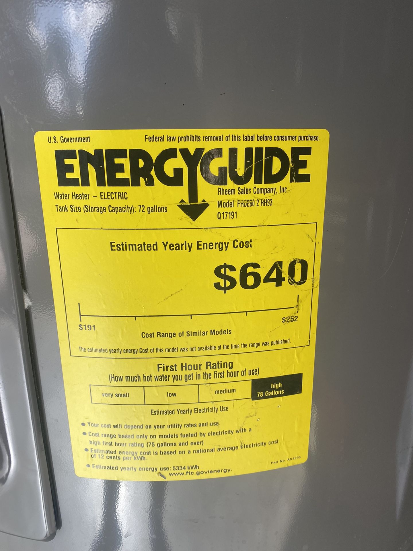 80-Gallon Rheem Water Heater Tank Professional Classic PROE80 2 RH93 for  Sale in Miami, FL - OfferUp