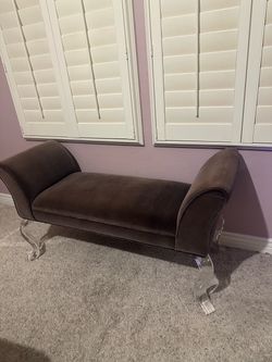 Deep plum velvet bench with acrylic legs