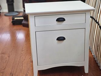White Ikea full bed frame/1 night stand.