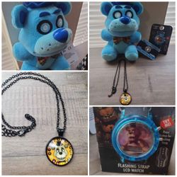 New Five Nights at Freddy's FNAF Holiday Edition Plushy, Necklace & Watch SET