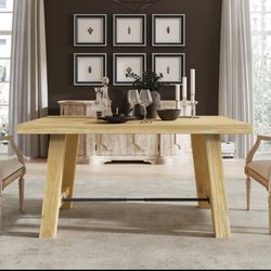 Bornmio TREXM Wood Dining Table Kitchen Furniture Rectangular Table, Seats up to 6