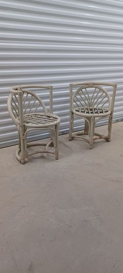 Pair of White Rattan Accent Chairs
