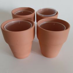 Set of Four New 3" Terra Cotta Ceramic Clay Planter Plant Pot Pots w Liners