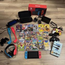  Nintendo Switch console games lot bundle 16 Games Mario Smash Bros Etc Headset