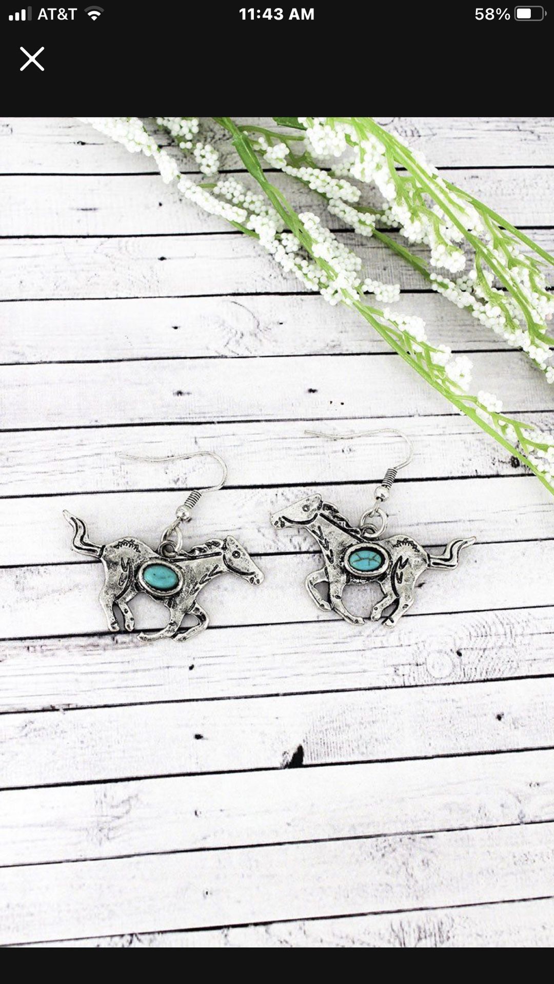 *SOUTHWESTERN Created TURQUOISE RUNNING HORSE EARRINGS *See My Other 800 Items*