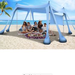 Large Beach Canopy UPF80+ Uv Protection Beach Tents Sun Shelter, Beach Shade Canopy with 8 Sandbags, 4 Stability Poles, Sand Shovel Ground Pegs for Ou