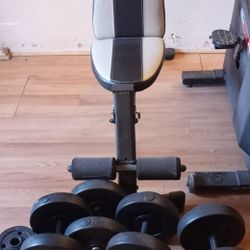 DUMBBELLS, WEIGHT BENCH AND EXERCISE BIKE 