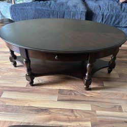 Round Red Walnut Coffee Table - Like New
