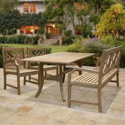 Renaissance Outdoor 4-piece Hand-scraped Wood Patio Dining Set with 5-foot Bench