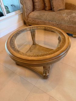Round Wood and Glass Coffee Table