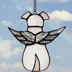 Zuajiter Plexiglass Stain Glass Window Hanging Angel Dog Memorial