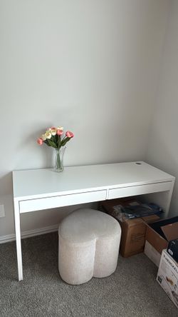 Modern White Vanity Desk with Stool - Minimalist Makeup/Office Table