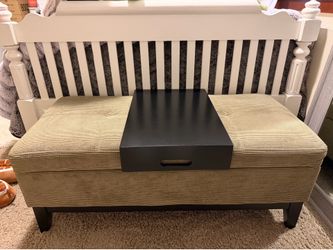 Simpli Home Oregon Storage Ottoman Bench with Tray - Khaki Beige