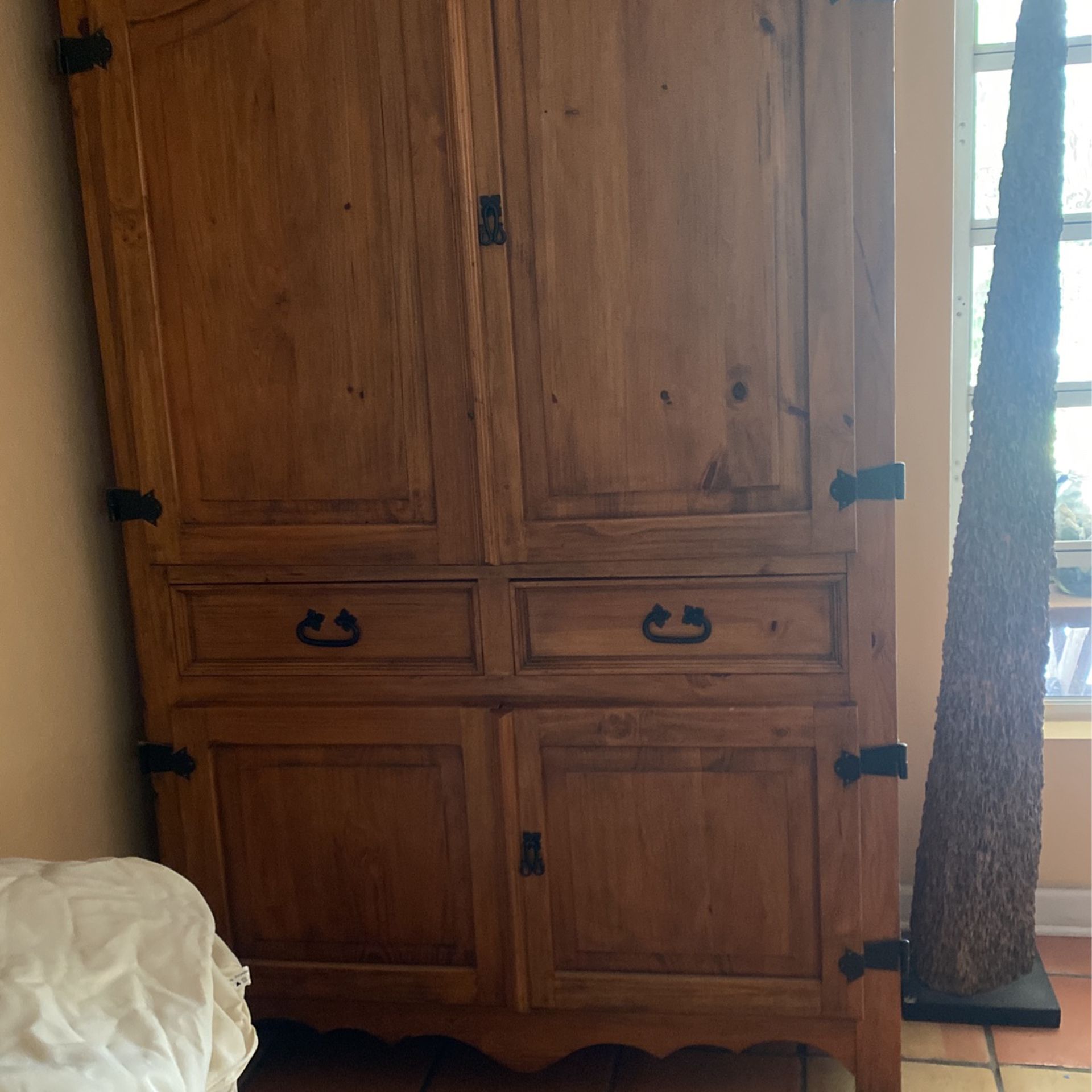 Vintage Wood Armoire, Hutch Tv Cabinet, Mexican Pine With Easy To Take Care Of Finish, Metal Hardware, French Country Style