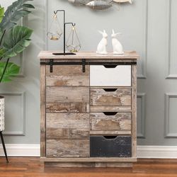 Rustic Wood 4-Drawer 1-Sliding Door Storage Cabinet