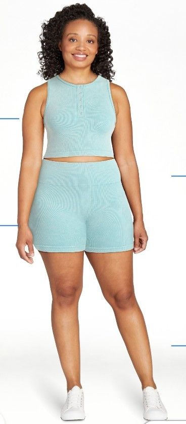 No Boundaries Seamless Cropped Henley Tank and Bike Shorts Set, 2-Piece, Women's.,ALL SIZES... NEW WITH TAGS
