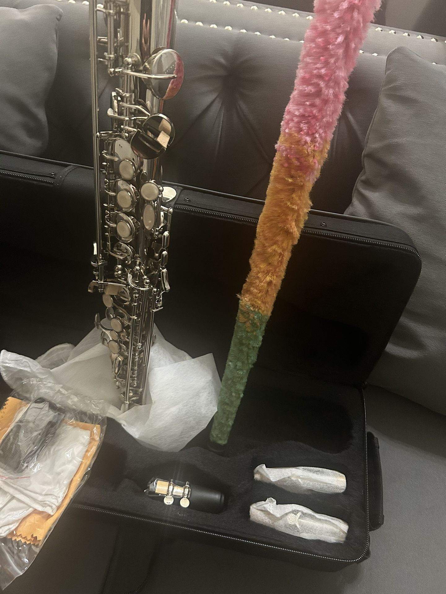 Straight Soprano Saxophone Sax New Body-Silver  Keys Bb B-Flat