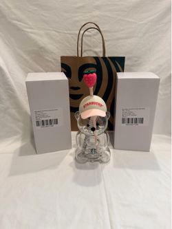 Starbucks pink bear glass cup