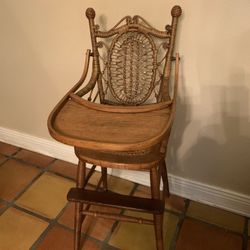 Antique Wicker Baby Highchair with Cane Seat