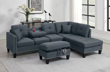 BRAND NEW 3PCS SECTIONAL SOFA SET WITH OTTOMAN AND ACCENT PILLOW INCLUDED $389