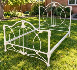 Antique White Cast Iron Bed Frame