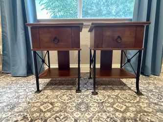 Set of 2 Wood & Metal Side Tables