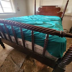 Full Size 1930s Antique Cherry Wood Bed Frame