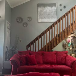 Red Microfiber Sofa And Chaise Set