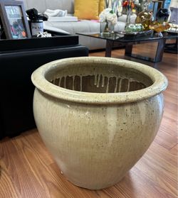 16” Tan Glazed Ceramic Planter