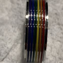 Size 11 Stainless Steel Spinner Ring In Rainbow Color Accents
