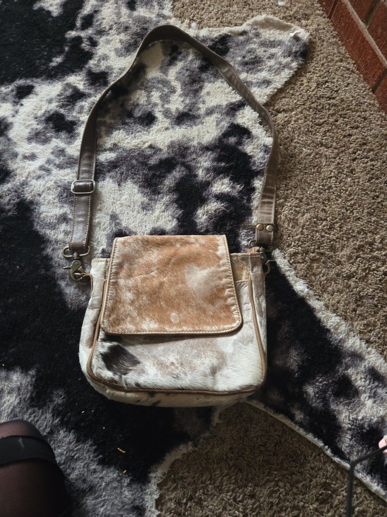 Real Cow Hide Leather And Fur Purse
